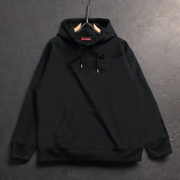 Gucci Men's Dark Hoodie with Embossed Logo - Picture 1 of 11